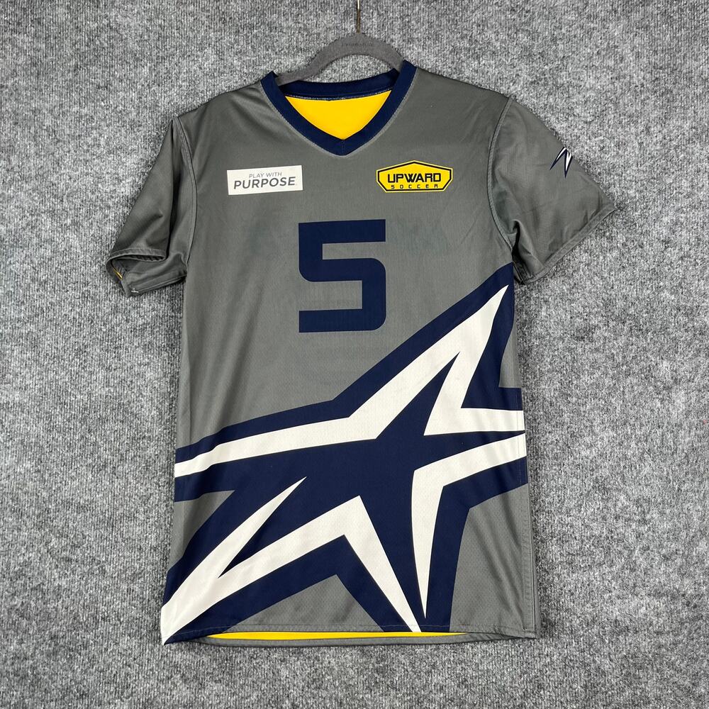 Upward Soccer Jersey Mens Size Small Gray‎ Athletic Short Sleeve Number 5 Sports